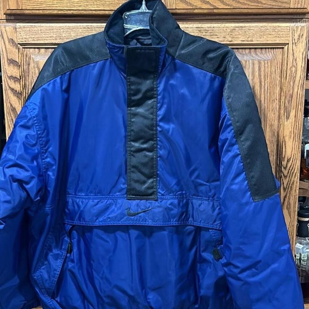 Vintage Nike‎ 90s puffer jacket coat men's big swoosh blue front pocket Nike